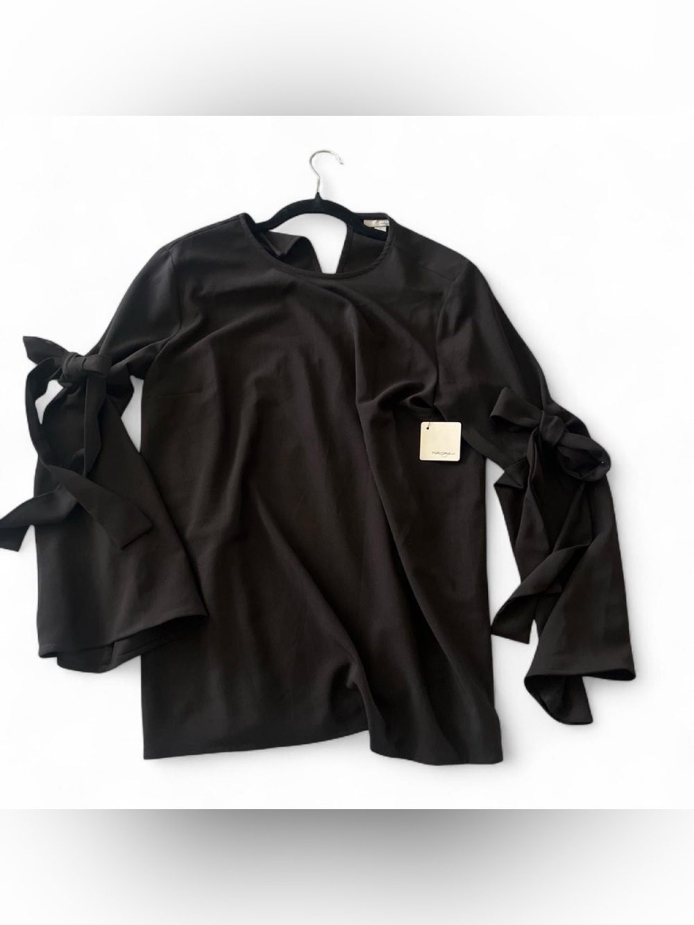 Nordstrom Black Long-Sleeve Tie-Sleeve Blouse